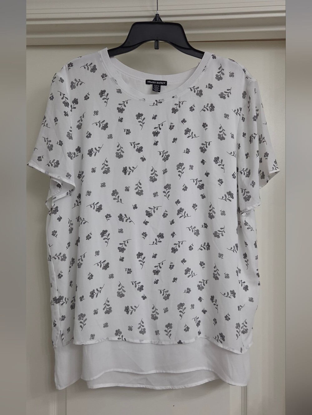 Hilary Radley White Floral Print Layered Blouse